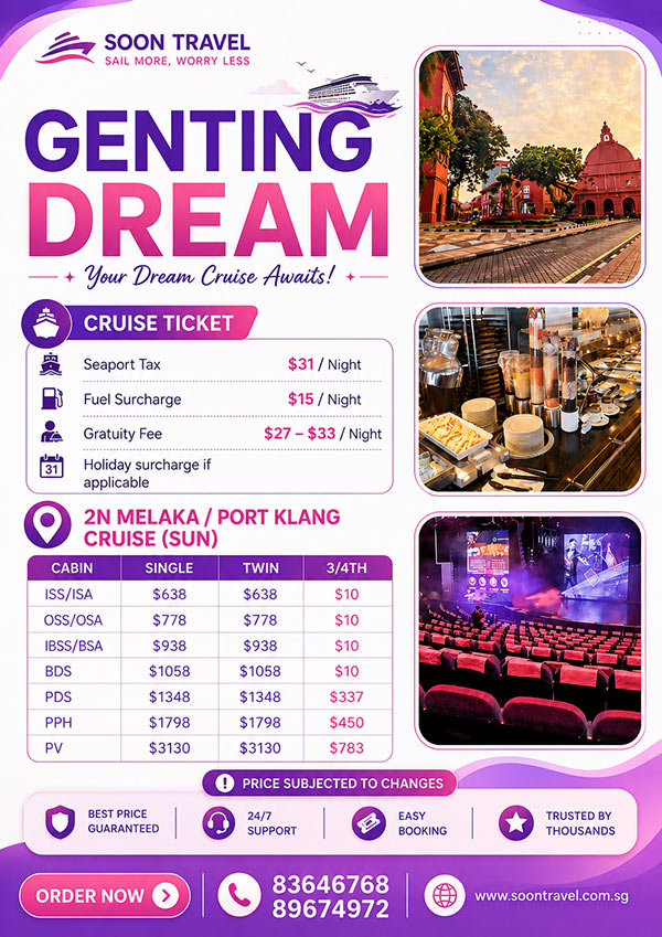 Genting Dream Cruise 3D2N (Melaka or Klang) Package